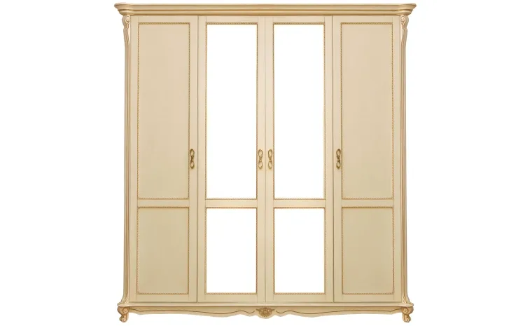 Шкаф для одежды 4д «Алези» П1.350.1.14 (П349.02) - слоновая кость с золочением