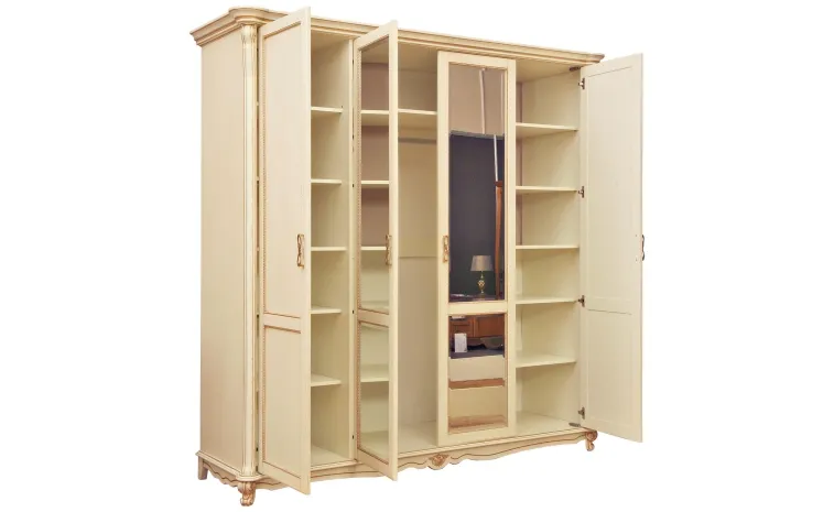 Шкаф для одежды 4д «Алези» П1.350.1.14 (П349.02) - слоновая кость с золочением