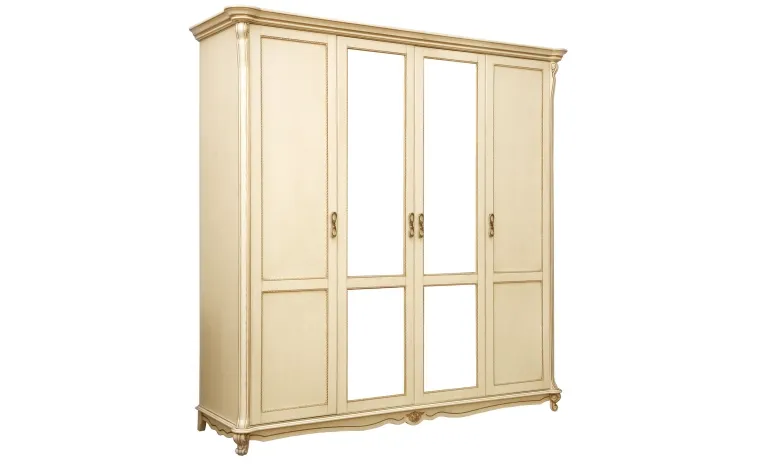 Шкаф для одежды 4д «Алези» П1.350.1.14 (П349.02) - слоновая кость с золочением