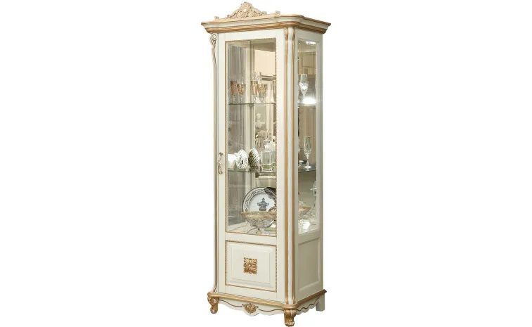 Шкаф-витрина «Алези Люкс» П1.349.0.08 (П350.08л) - слоновая кость с золочением