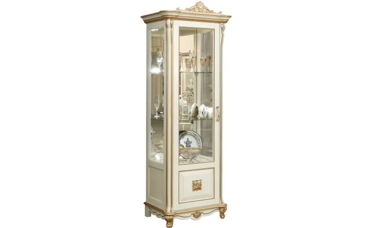 Шкаф-витрина «Алези Люкс» П1.349.0.08-01 (П350.08-01л) - слоновая кость с золочением