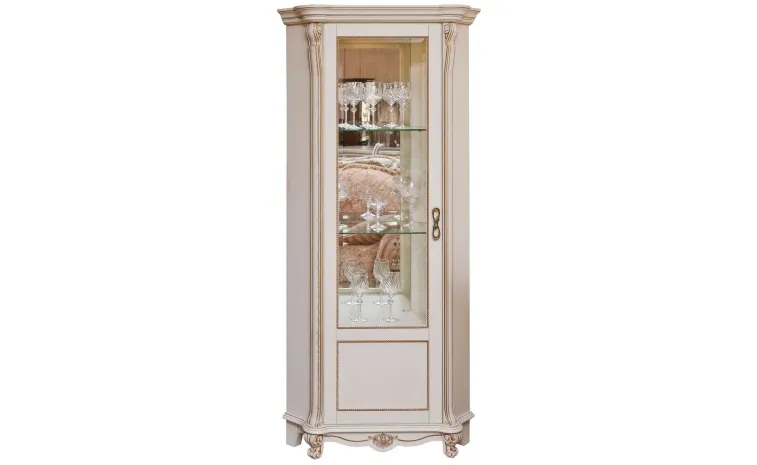 Шкаф с витриной «Алези» П1.350.0.13-01 (П350.13-01) - слоновая кость с золочением