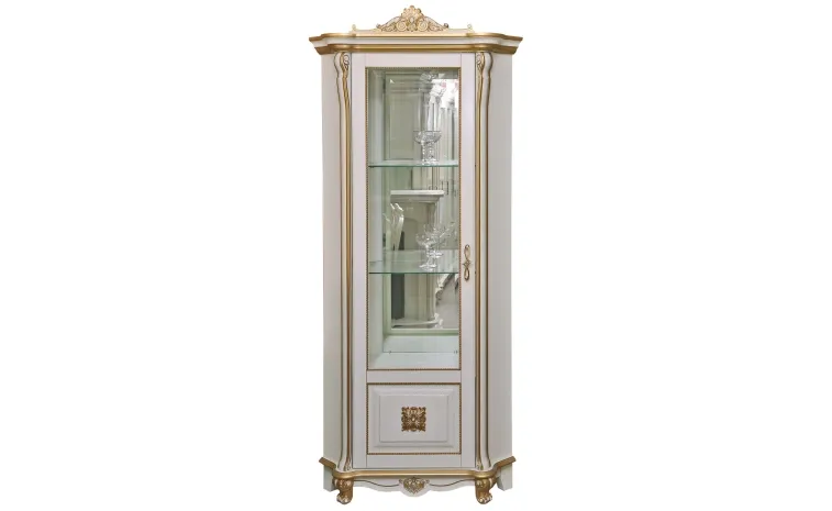 Шкаф с витриной «Алези Люкс» П1.349.0.13-01 (П350.13-01л) - слоновая кость с золочением