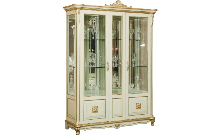 Шкаф-витрина 3д «Алези Люкс» П1.349.0.05 (П350.05л) - слоновая кость с золочением