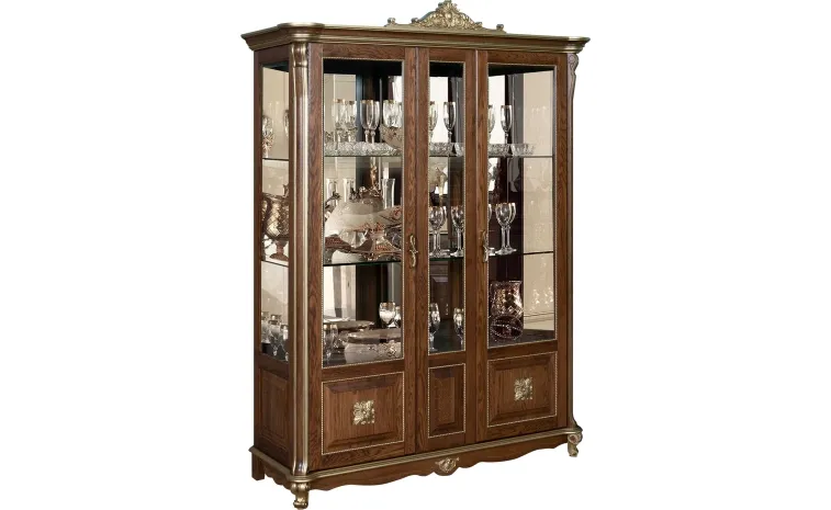 Шкаф-витрина 3д «Алези Люкс» П1.349.0.05 (П350.05л) - античная бронза с золочением