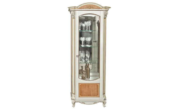 Шкаф-витрина «Альба» П4.485.0.08 (П485.08) - слоновая кость с золочением