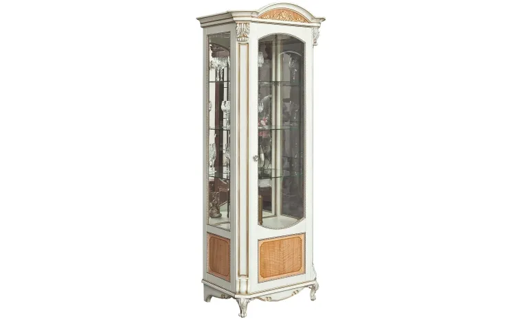 Шкаф-витрина «Альба» П4.485.0.08 (П485.08) - слоновая кость с золочением