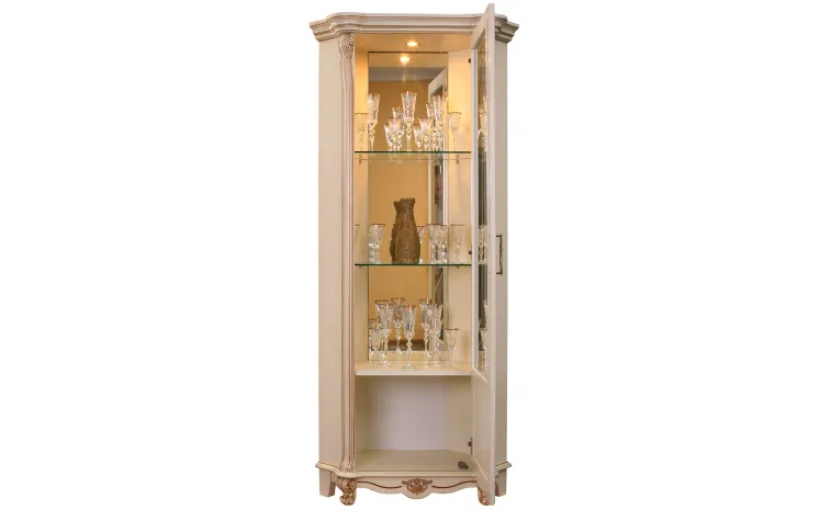 Шкаф с витриной «Алези» П1.350.0.13 (П350.13) - слоновая кость с золочением