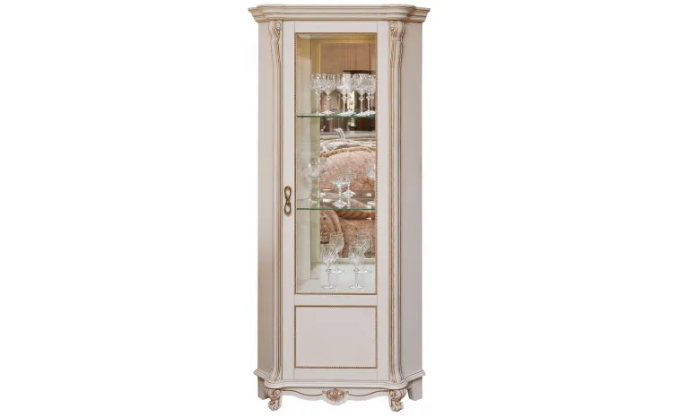 Шкаф с витриной «Алези» П1.350.0.13 (П350.13) - слоновая кость с золочением