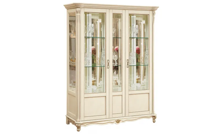 Шкаф-витрина 3д «Алези» П1.350.0.05 (П350.05) - слоновая кость с золочением