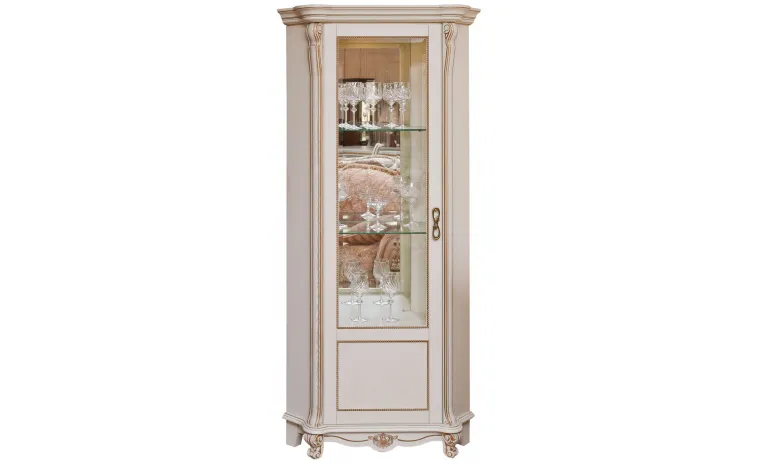 Шкаф с витриной «Алези» П1.350.0.13-01 (П350.13-01) - слоновая кость с золочением
