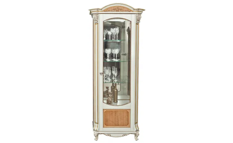 Шкаф-витрина «Альба» П4.485.0.08 (П485.08) - слоновая кость с золочением