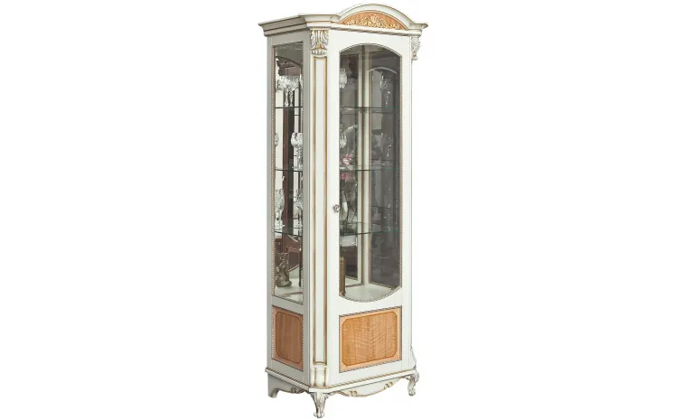 Шкаф-витрина «Альба» П4.485.0.08 (П485.08) - слоновая кость с золочением