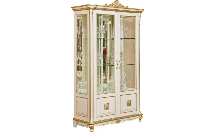 Шкаф с витриной «Алези Люкс» П1.349.0.19 (П350.19л) - слоновая кость с золочением
