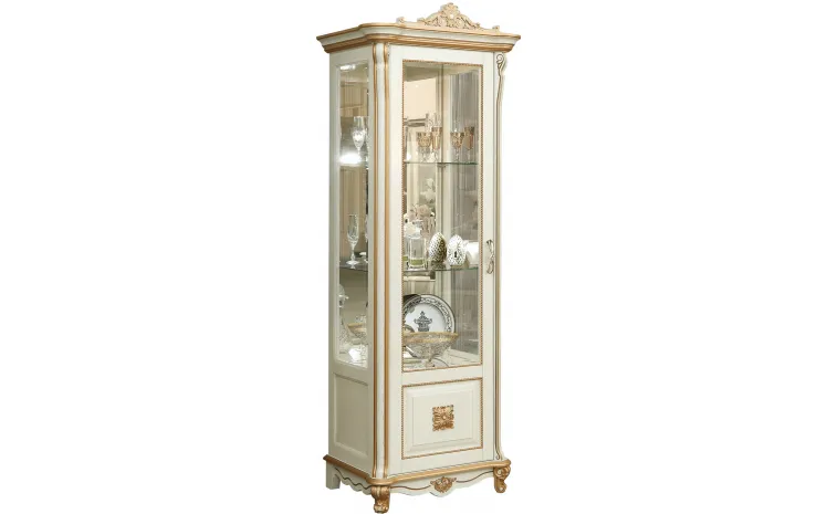 Шкаф-витрина «Алези Люкс» П1.349.0.08-01 (П350.08-01л) - слоновая кость с золочением