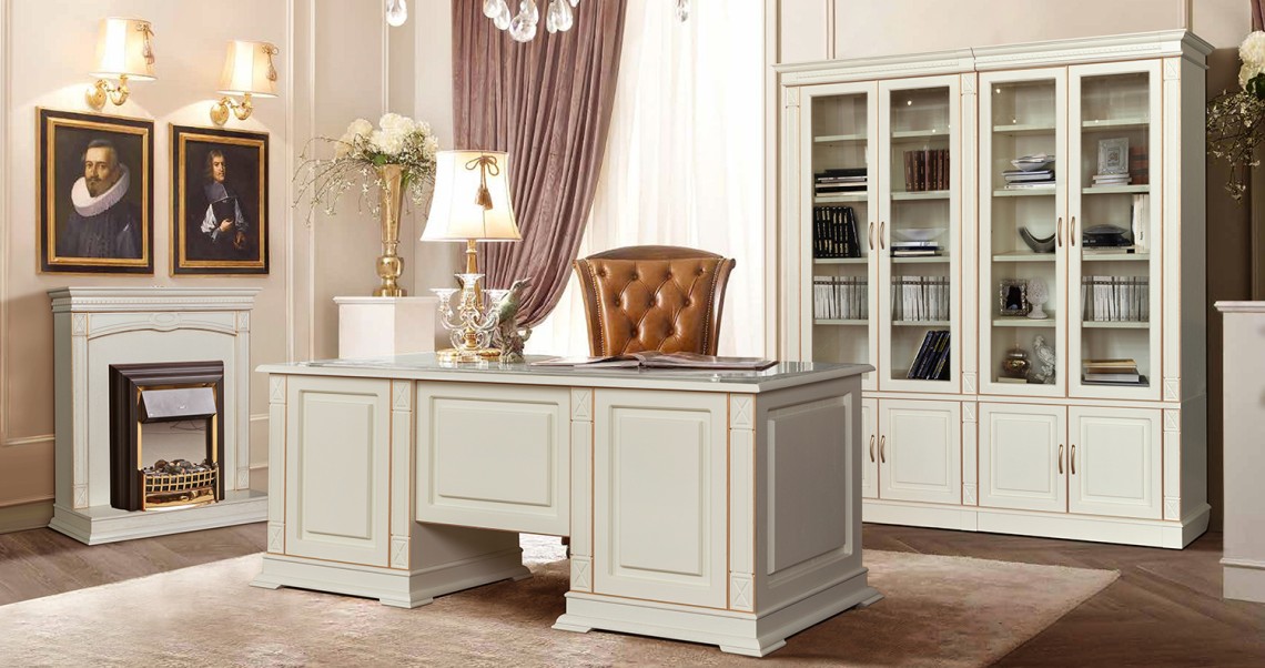 Мебель для кабинета «Верди Люкс» #4 - слоновая кость с золочением
