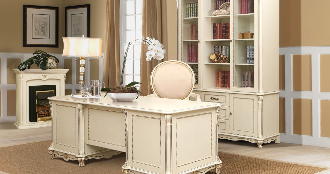 Мебель для кабинета «Алези» #1 - слоновая кость с золочением