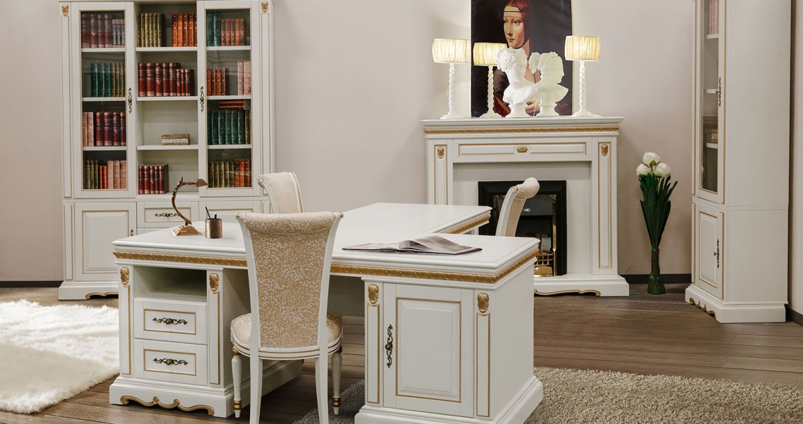 Мебель для кабинета «Милана» #3 - слоновая кость с золочением
