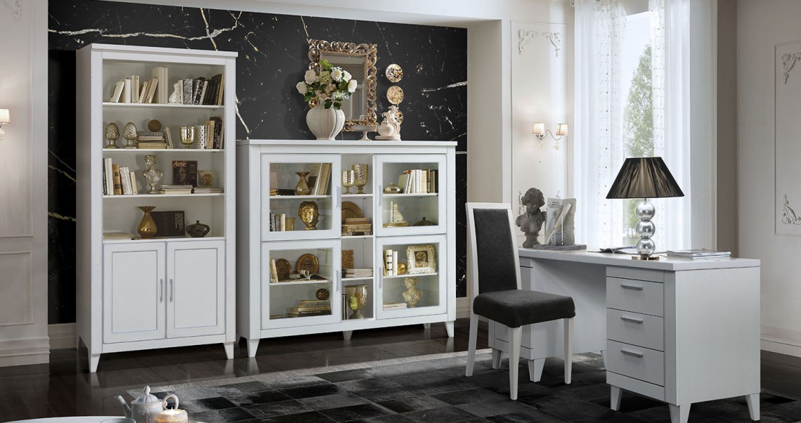Мебель для кабинета «Амадей» - слоновая кость с серебром