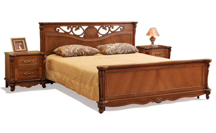 Кровать двойная «Алези» с высоким изножьем - античная бронза