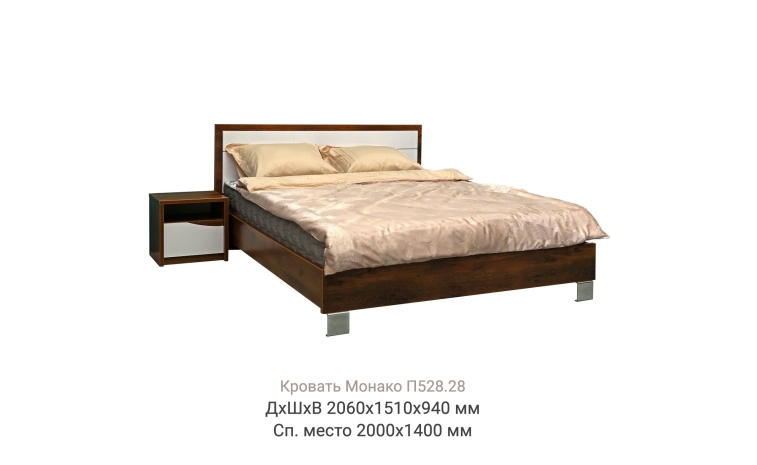Кровать двойная «Монако» с метал. опорами - дуб саттер+белый глянец