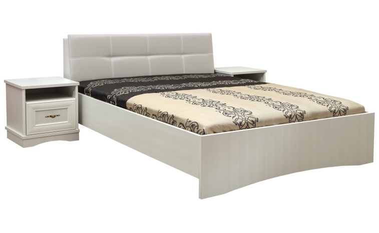 Кровать двойная с мягким изголовьем «Турин» - сосна карелия