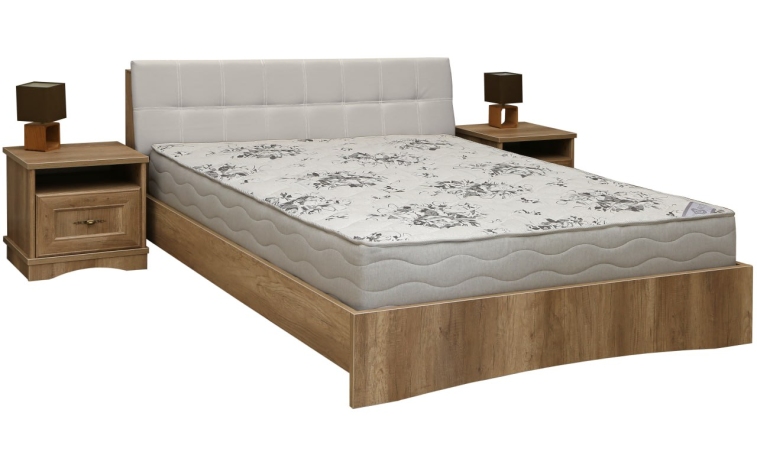 Кровать двойная с мягким изголовьем «Турин» - дуб каньон