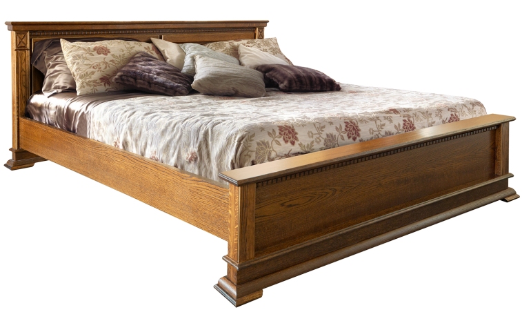 Кровать двойная «Верди Люкс» с низким изножьем - черешня с золочением