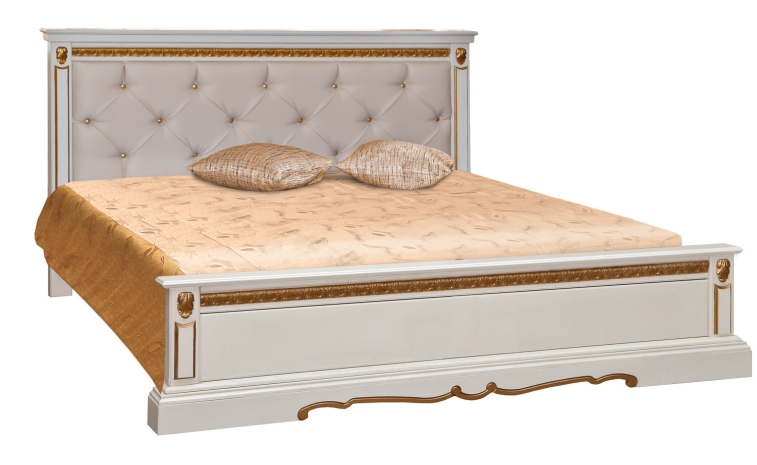 Кровать двойная «Милана» низкое изножье мягкая спинка - слоновая кость с золочением