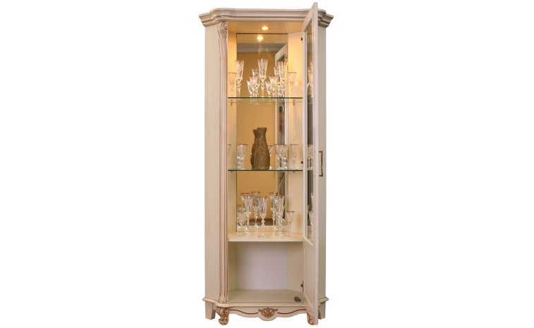 Шкаф с витриной «Алези» П1.350.0.13 (П350.13) - слоновая кость с золочением