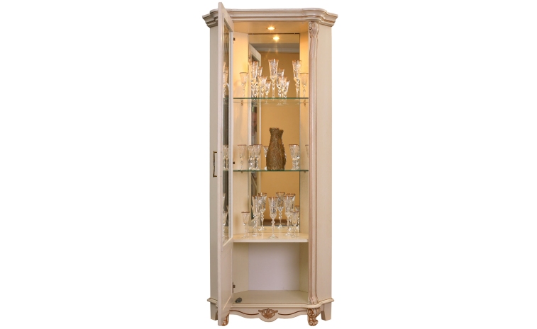 Шкаф с витриной «Алези» П1.350.0.13-01 (П350.13-01) - слоновая кость с золочением