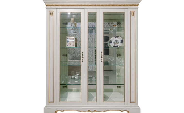 Шкаф с витриной «Милана 11» П265.11 - слоновая кость с золочением