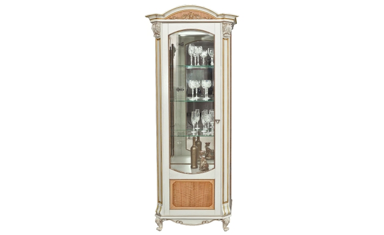 Шкаф-витрина «Альба» П4.485.0.08-01 (П485.08-01) - слоновая кость с золочением