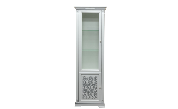 Шкаф с витриной «Мартина 1.1 3Д» П573.01-1 3Д - молоко с серебром