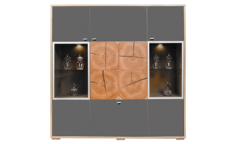 Шкаф с витриной «Гелиос» П550.02 - дуб вотан + серый