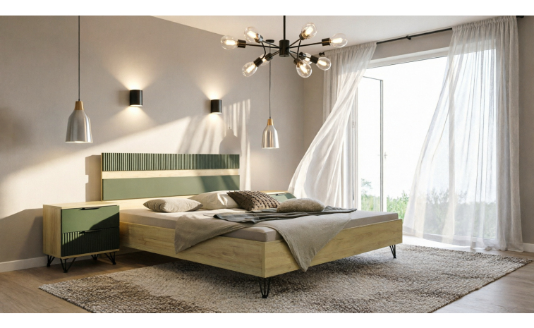 Кровать 2-16 «Рокси» П6.948.1.05 - грин софт+дуб кантри золотой