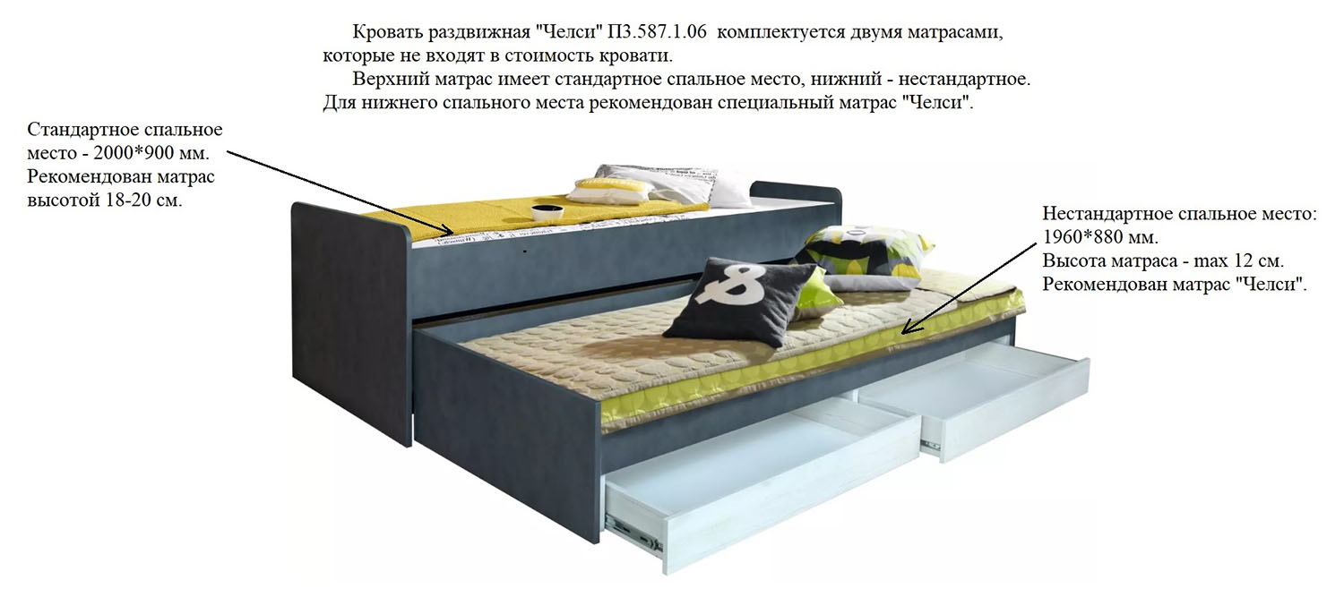 Кровать раздвижная «Челси Бум» П3.0587.1.06 Дуб Бордо лайт + Металл ...