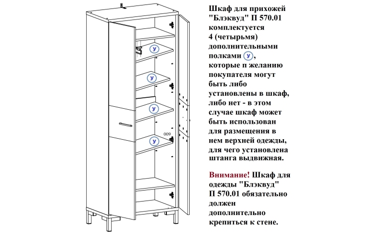Шкаф для прихожей «Блэквуд Лофт» П3.0556.3.31 - дуб вотан + чёрный
