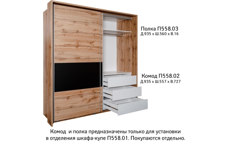 Шкаф-купе «Блэквуд» П3.556.1.11(558.01) - дуб вотан + чёрный